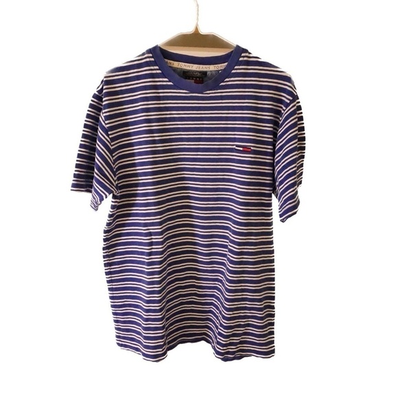 TOMMY HILFIGER Stripped  tee White & Blue in Medium - Picture 1 of 3